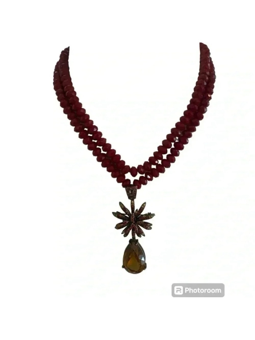 High End Short Beaded Double String Necklace With Removable Pendant Red